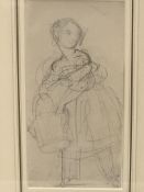 A Victorian 19thc English School, pencil sketch of a young lady with watering can, in ebonised