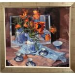 Helen Turner P.A.I. (Scottish, b.1937), "Reflections", a still life with poppies, signed lower