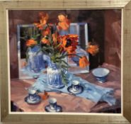 Helen Turner P.A.I. (Scottish, b.1937), "Reflections", a still life with poppies, signed lower