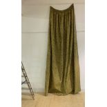 Six sage green and gold damask country house lined curtains, clean fabric with little to no