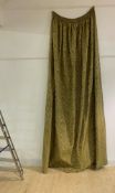 Six sage green and gold damask country house lined curtains, clean fabric with little to no