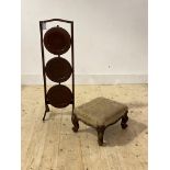 A Victorian mahogany framed and upholstered foot stool (W37cm) together with an Edwardian inlaid