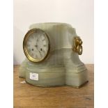 A late 19th century French gilt bronze mounted onyx mantle clock formed as a column base, the