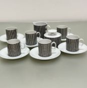 A German Thomas porcelain 14-piece coffee set, in the mid-century style, with grey lattice design,
