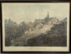 After J Farrington RA, Abbey and Palace of Dunfermline, 19thc engraving highlighted with colour,