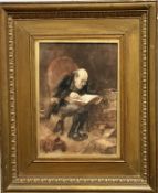 John Wallace (1841-1905), The Librarian, watercolour, signed bottom right, gilt glazed composition