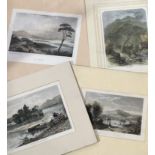 A group of four various 19thc book plates highlighted with colour, various scenes including Ben