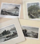 A group of four various 19thc book plates highlighted with colour, various scenes including Ben