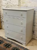 An Edwardian white painted chest, fitted with four drawers, on bracket supports, H103cm, W87cm,
