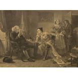 After E M Warde, Doctor Jonson Rescuing Oliver Goldsmith from his Landlady, 19thc print engraved