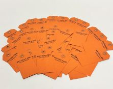 Fifty eight Whytock & Reid Edinburgh original terracotta card furniture tags with printed name, in