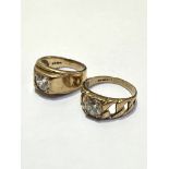 Two gentlemen's style 9ct gold rings, one with cubic zirconia mounted in gypsy style setting, size