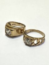 Two gentlemen's style 9ct gold rings, one with cubic zirconia mounted in gypsy style setting, size