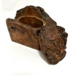 A burr elm carved naturalistic form box with lift out top, inscribed with initials AP verso, (13cm x