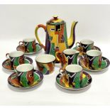 A 1920s / 30s English china fifteen piece coffee set complete with coffee pot with domed cover, (
