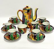 A 1920s / 30s English china fifteen piece coffee set complete with coffee pot with domed cover, (