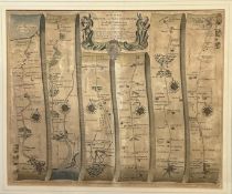 A 17/18thc map, John Ogilby Esq. "The Road from Bristol to Chester", highlighted with colour, gilt