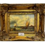 Continental School, Dutch Fishing Boats off the Coast, oil on panel, indistinctly signed bottom