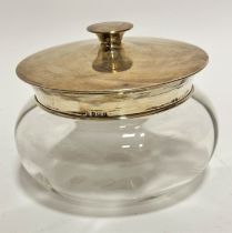 A 1920/30s glass cotton ball container with Birmingham silver top with knop, (9cm x 14cm)