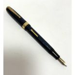 A Parker fountain pen with blue Guilloche style case, signs of rubbing etc