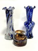 A Mdina Maltese blown glass and cased glass iridescent vase with flared rim, (h 12cm x d 12cm),