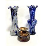 A Mdina Maltese blown glass and cased glass iridescent vase with flared rim, (h 12cm x d 12cm),