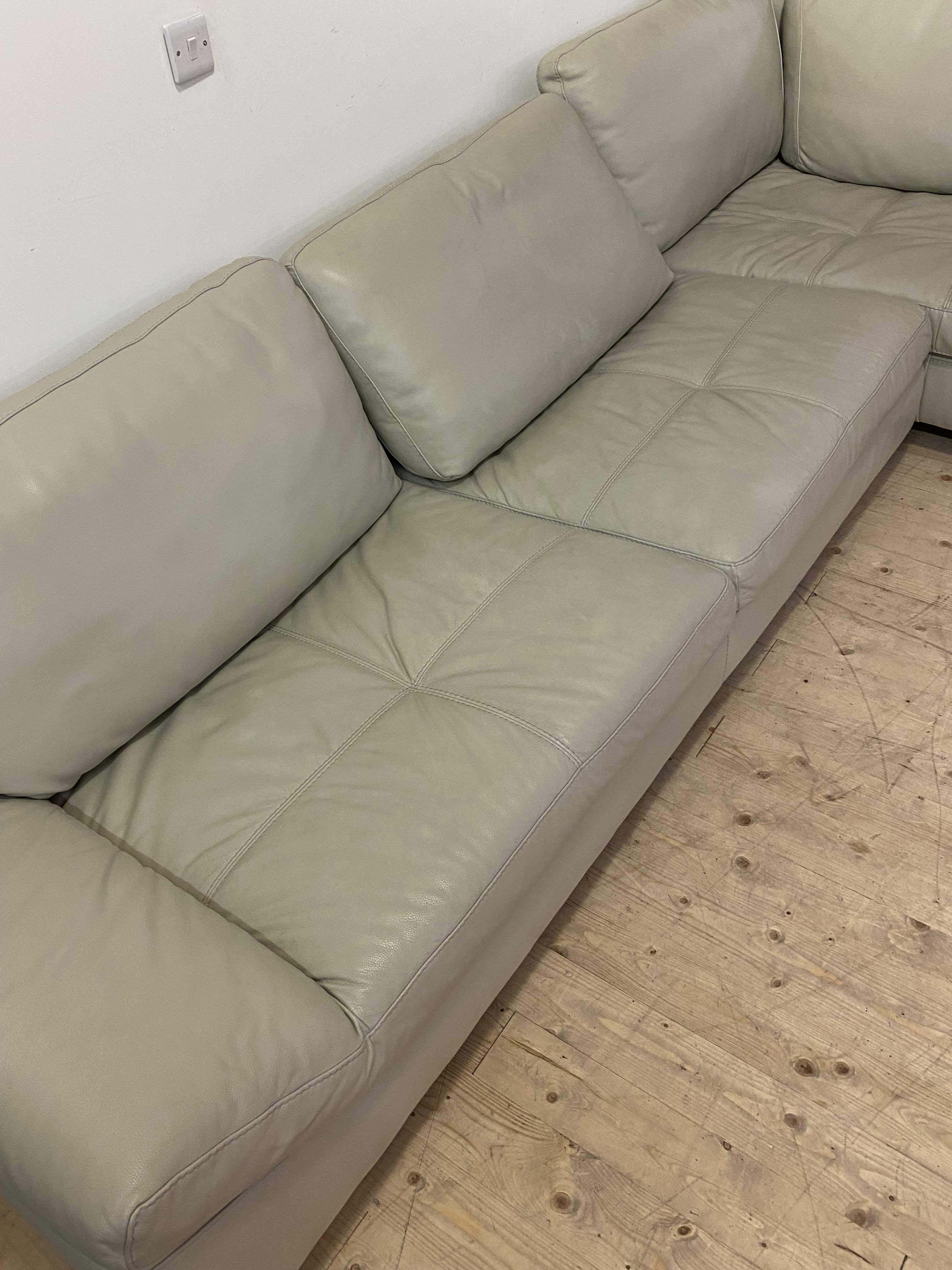 A Contemporary cream leather upholstered corner sofa, raised on brushed metal square section - Image 2 of 3