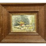 Scottish School, Garden Scene, watercolour, in oak glazed frame, unsigned, (8.5cm x 12cm)
