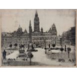 W Edwin Law, (British: 1865 - 1942), George Square Glasgow, etching, signed in pencil bottom