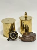 A pair of cut down WWI shell cases with engraved panel to front with initials JVJFG with flower