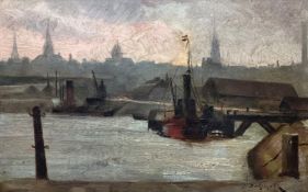 Dutch School, Dutch Harbour Scene with Boats, oil on panel, signed L Delquzel bottom right, gilt