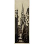 Johnstone Baird, (Scottish:1872-1935), Hotel de Ville Brussels, engraving, signed in pencil bottom