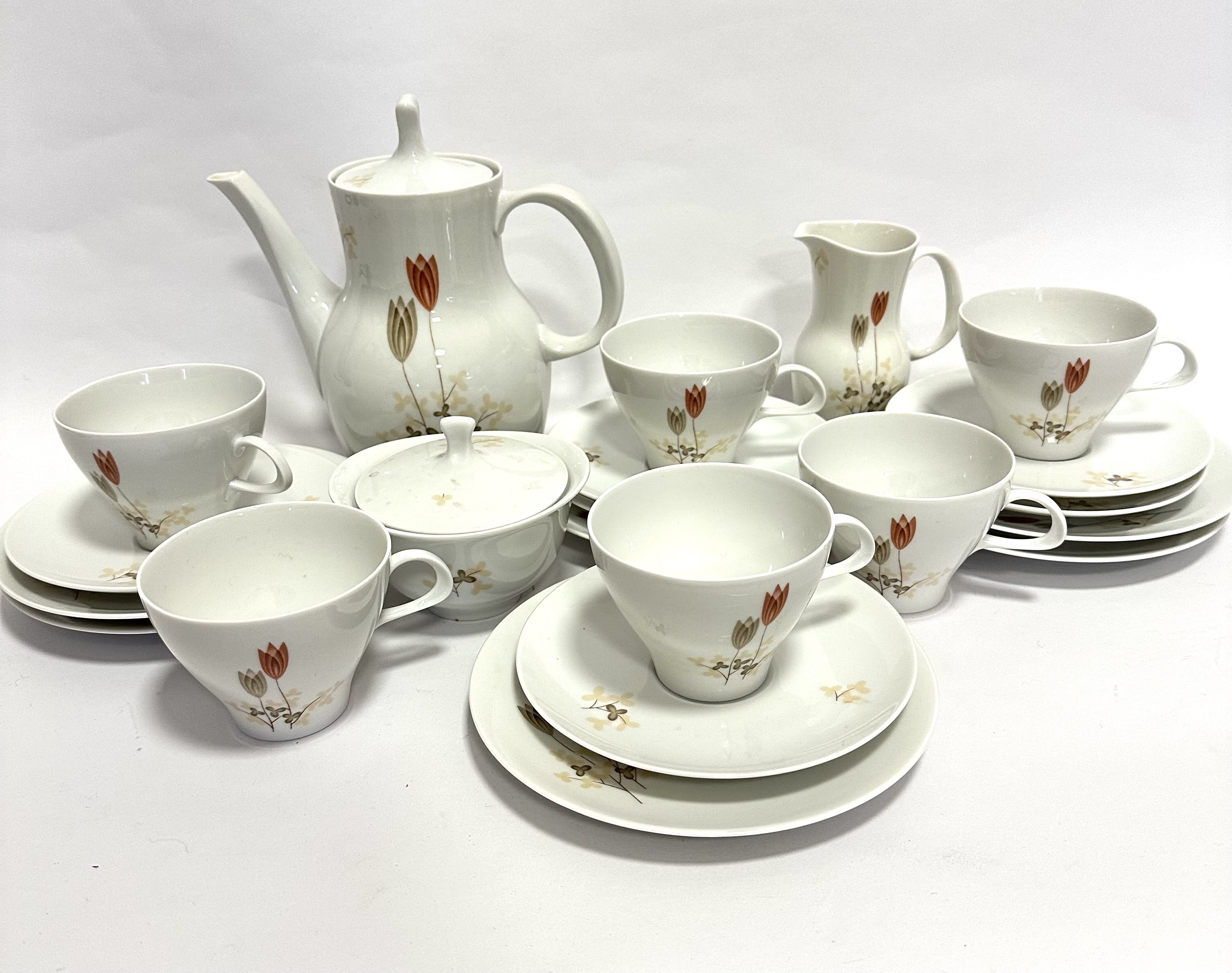 A Thomas German mid-century twenty two piece coffee service complete with coffee pot, sugar basin