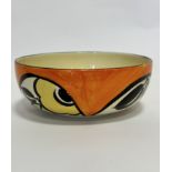 A Myott & Son handpainted Deco style bowl with stylised leaf and flower design, (h 6.5cm x d 17cm)