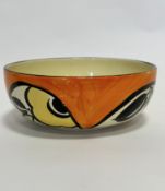 A Myott & Son handpainted Deco style bowl with stylised leaf and flower design, (h 6.5cm x d 17cm)