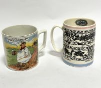 A 1920's / 30's novelty large mug with transfer printed figure of a farmer in smock with motto to