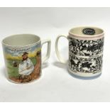 A 1920's / 30's novelty large mug with transfer printed figure of a farmer in smock with motto to