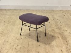 A Vintage upholstered stool raised on a wrought metal base, H36cm, W47cm, D31cm