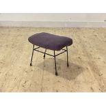 A Vintage upholstered stool raised on a wrought metal base, H36cm, W47cm, D31cm