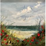 Mark Holden, Coastal Poppies, oil on canvas, signed bottom left, silvered frame, inscribed verso, (