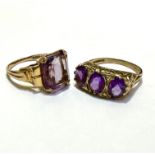 A 9ct gold stepped amethyst cushion cut dress ring mounted in claw setting, amethyst approximately