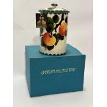 A Griselda Hill Pottery Wemyss Ware cylinder container and cover decorated with peach design