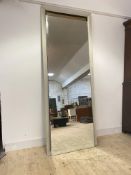 A large department store upright wall mirror, in a grey painted hardwood frame (mirror needs