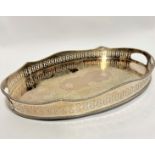 A Sheffield plated oval engraved gallery two handled tea tray with gadroon border (6cm x 46 x 29cm)