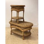 A Vintage wicker verandah coffee table, of oval outline (H48cm, W93cm, D54cm) together with a