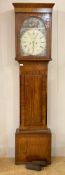 An early 19th century mahogany longcase clock, the white painted dial with Roman chapter ring, sub