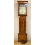 An early 19th century mahogany longcase clock, the white painted dial with Roman chapter ring, sub