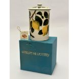 A Griselda Hill Pottery Wemyss Ware cylinder jar and cover, (h 22cm x 13cm), complete with