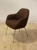 A Mid century tub chair, upholstered and raised on chrome supports, H82cm, W64cm