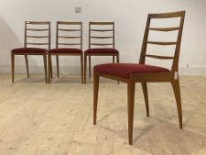 McIntosh, A set of four mid century teak dining chairs, with rail backs over upholstered seat,